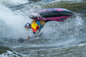 Dane Jackson (USA), 10-time world champion, earning his 21st medal from the International Canoe Federation in his winning ride in the K1 Men’s Competition