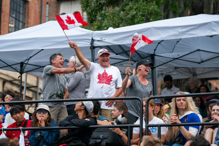 Rick and Paula Troutman cheering on their son Nick Troutman (CAN) as he wins the silver in the K1 Men’s Competition