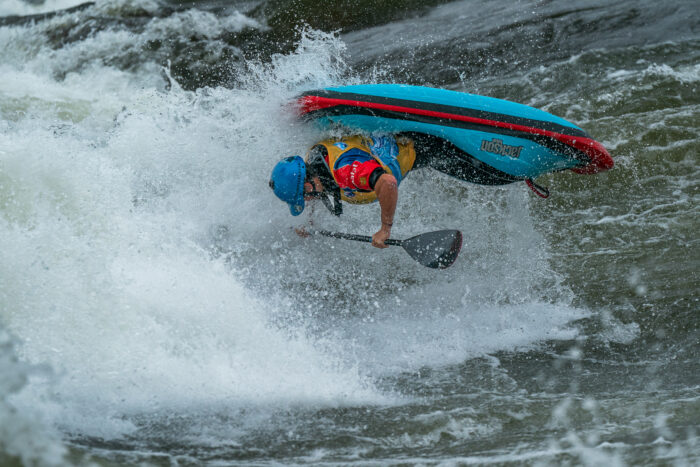 Tom Dolle (FRA) throwing a beautiful, arial airscrew during the final round of the Men’s K1 event