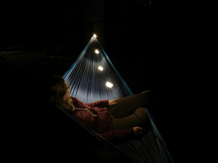 BioLite SiteLights String Lights Hung in a Hammock