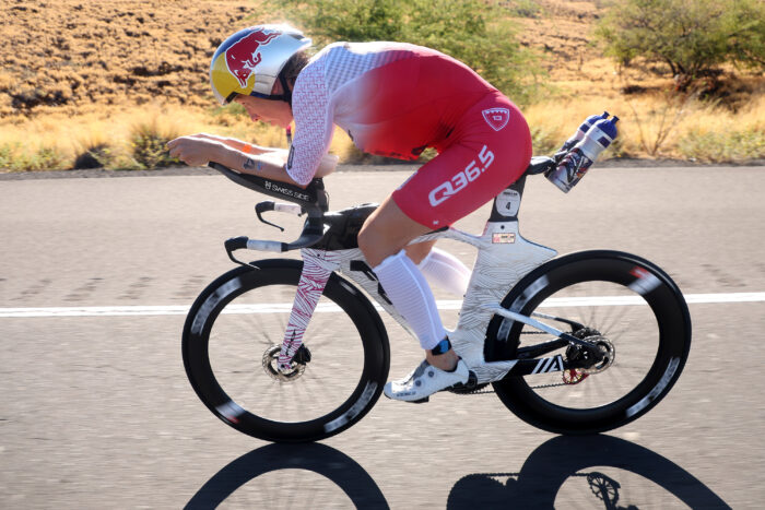 IRONMAN runner Daniela Ryf biking at high speed