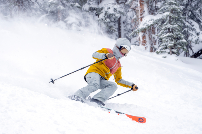 Sarah Stubbe testing Patagonia Women's SnowDrifter Bibs at Crested Butte Mountain Resort