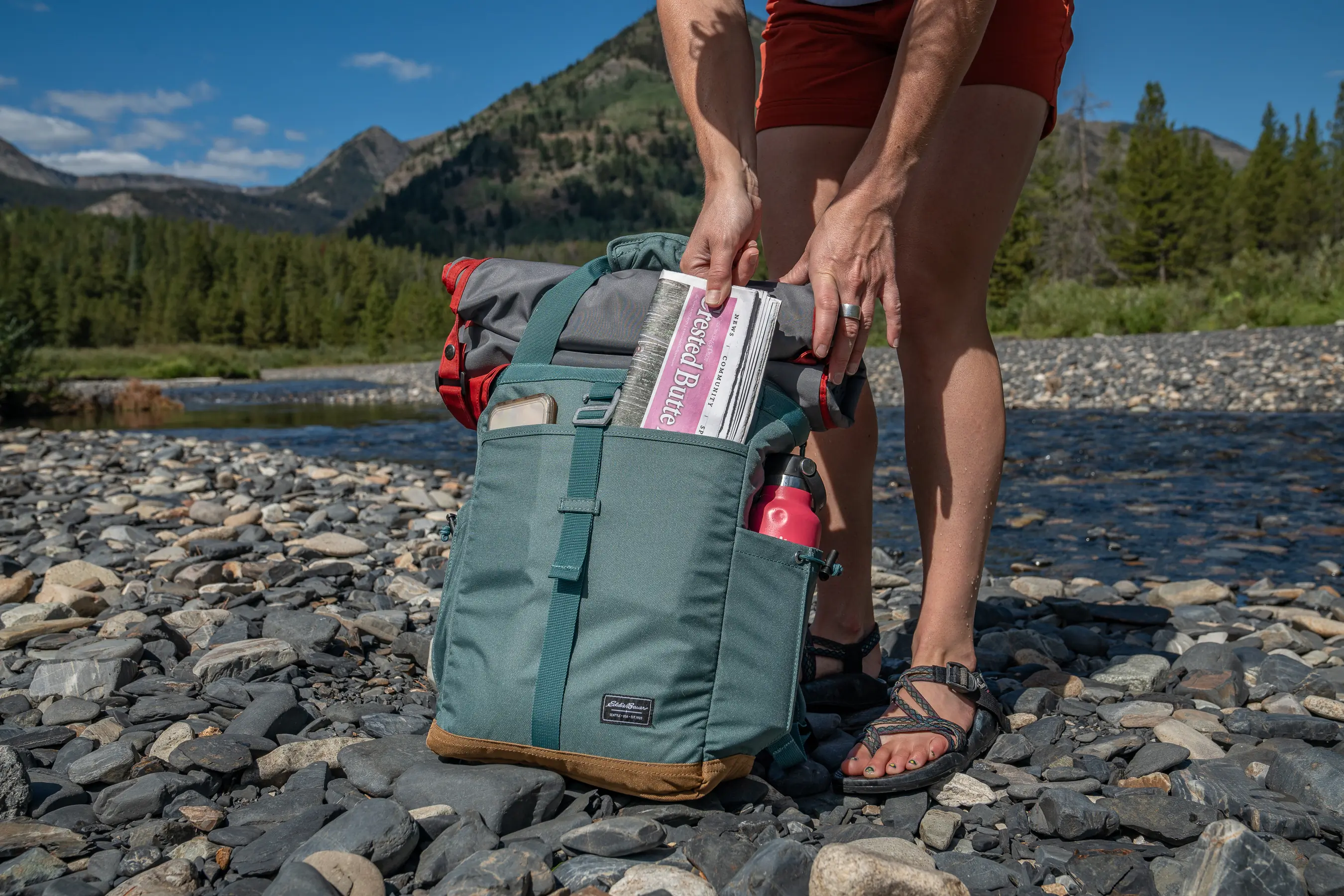 person pulling newspaper out of pack