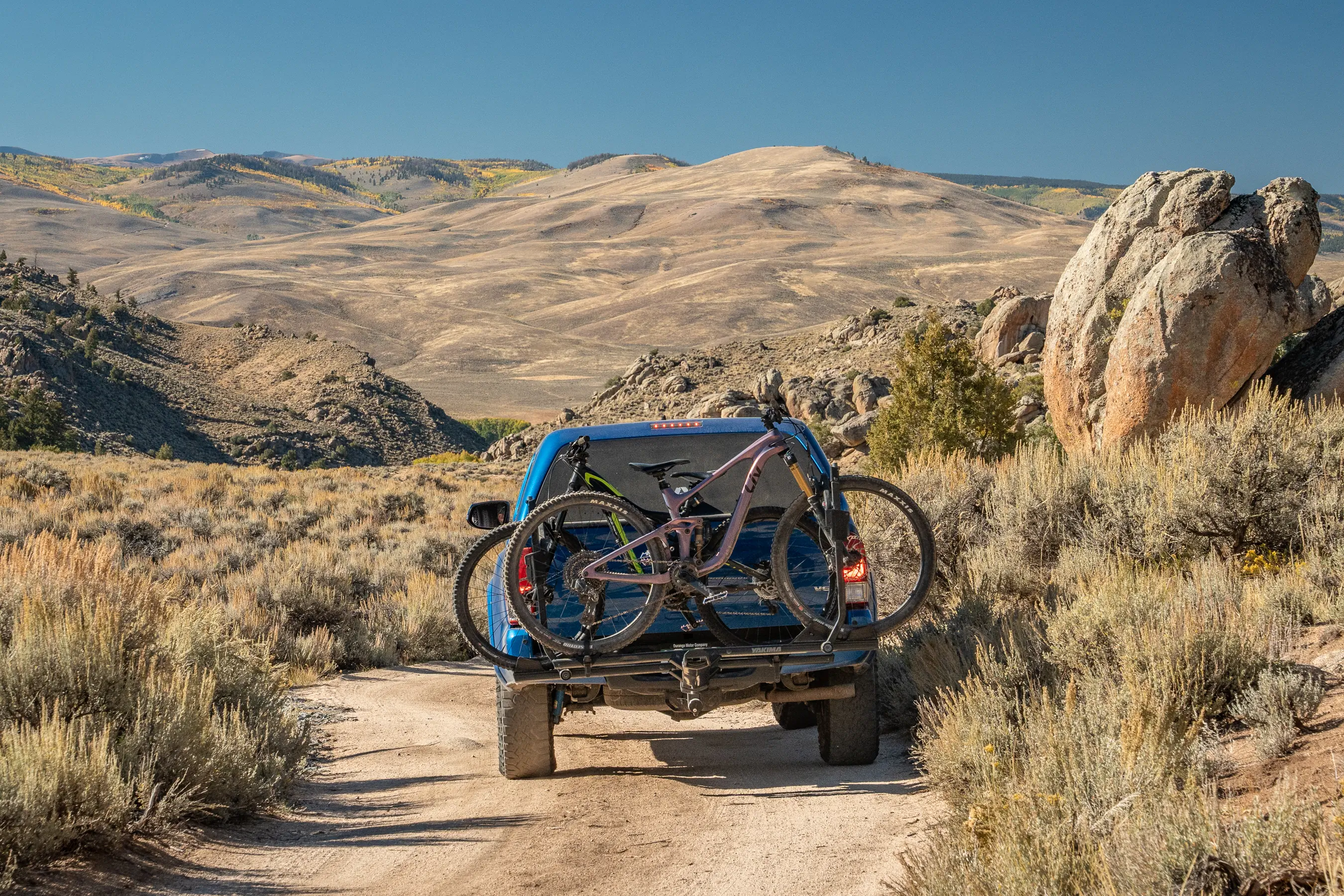 Driving on a dirt road while testing the Yakima StageTwo