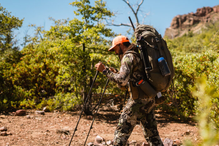Hunter with full hunting gear on a trip