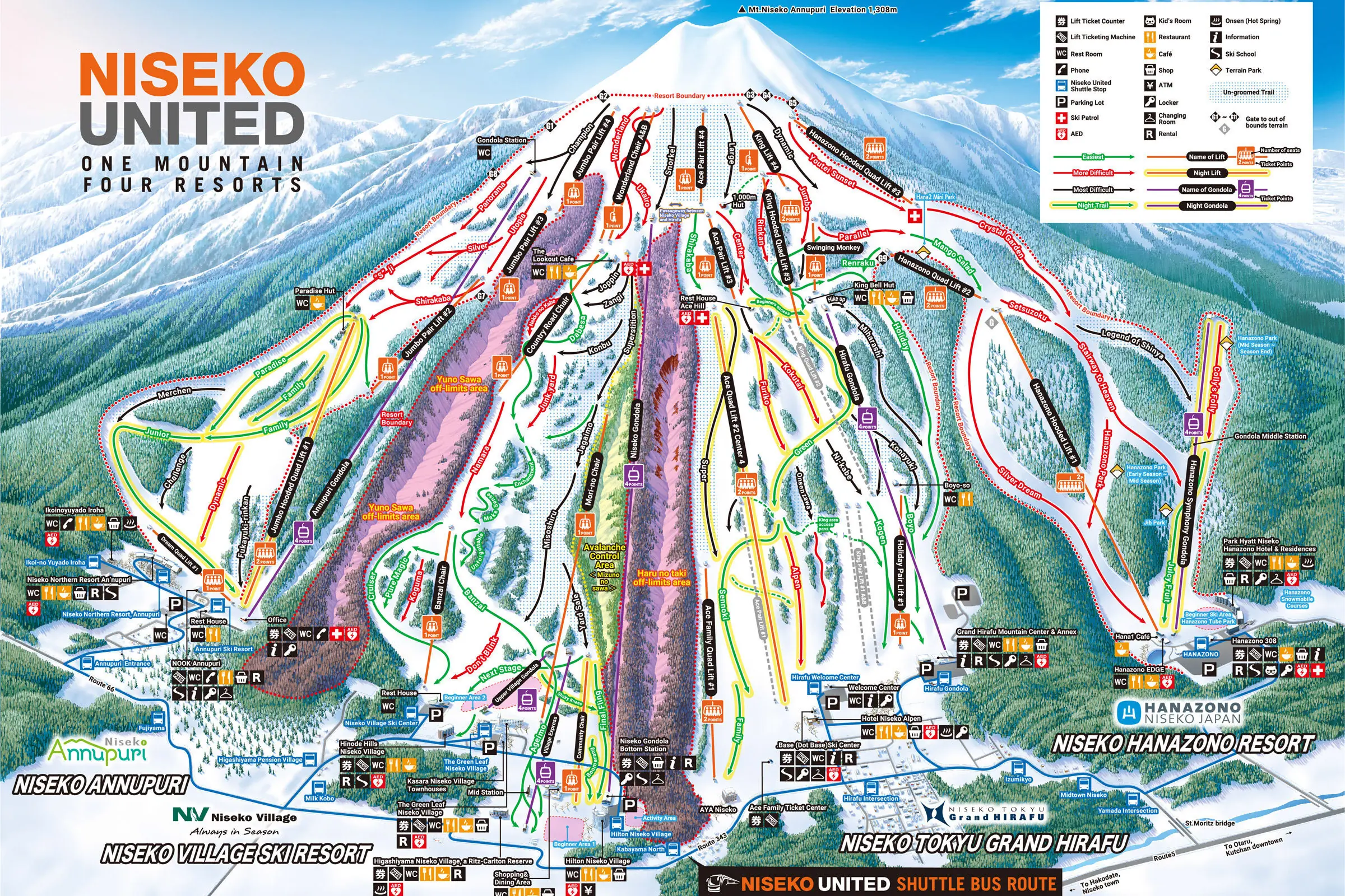 Map of the four niseko united resorts, one awe-inspiring peak. Map nerds–enjoy