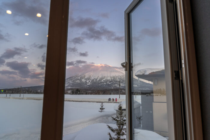 The stunning view of Mt. Yotei from our hotel room at Miru Niseko
