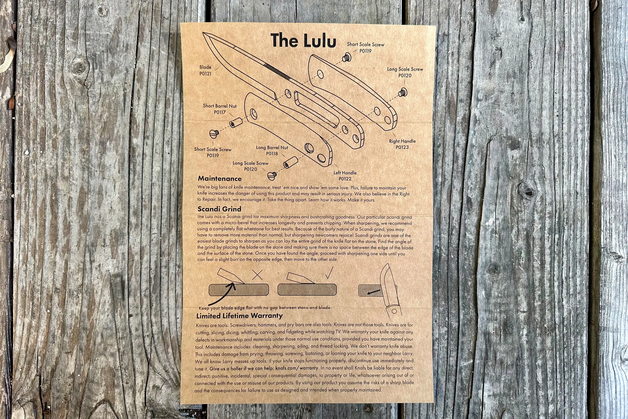 Knafs lulu knife instruction box