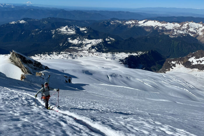person climbing up the North Cascades Volcanoes - mount rainier national park; (Photo/Bergen Tjossem)