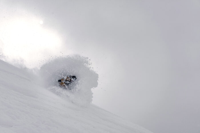 The author, sampling a classic Hokkaido powder cloud, in the Niseko United sidecountry