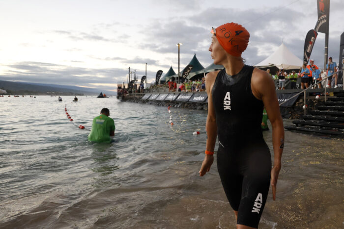 IRONMAN Daniela Ryf preparing to start swimming