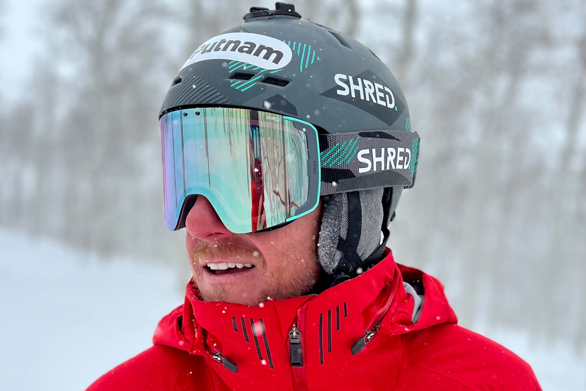 Ted Ligety with SHRED's latest goggle, the Gratify; (Photo/Chair 6 Collective)