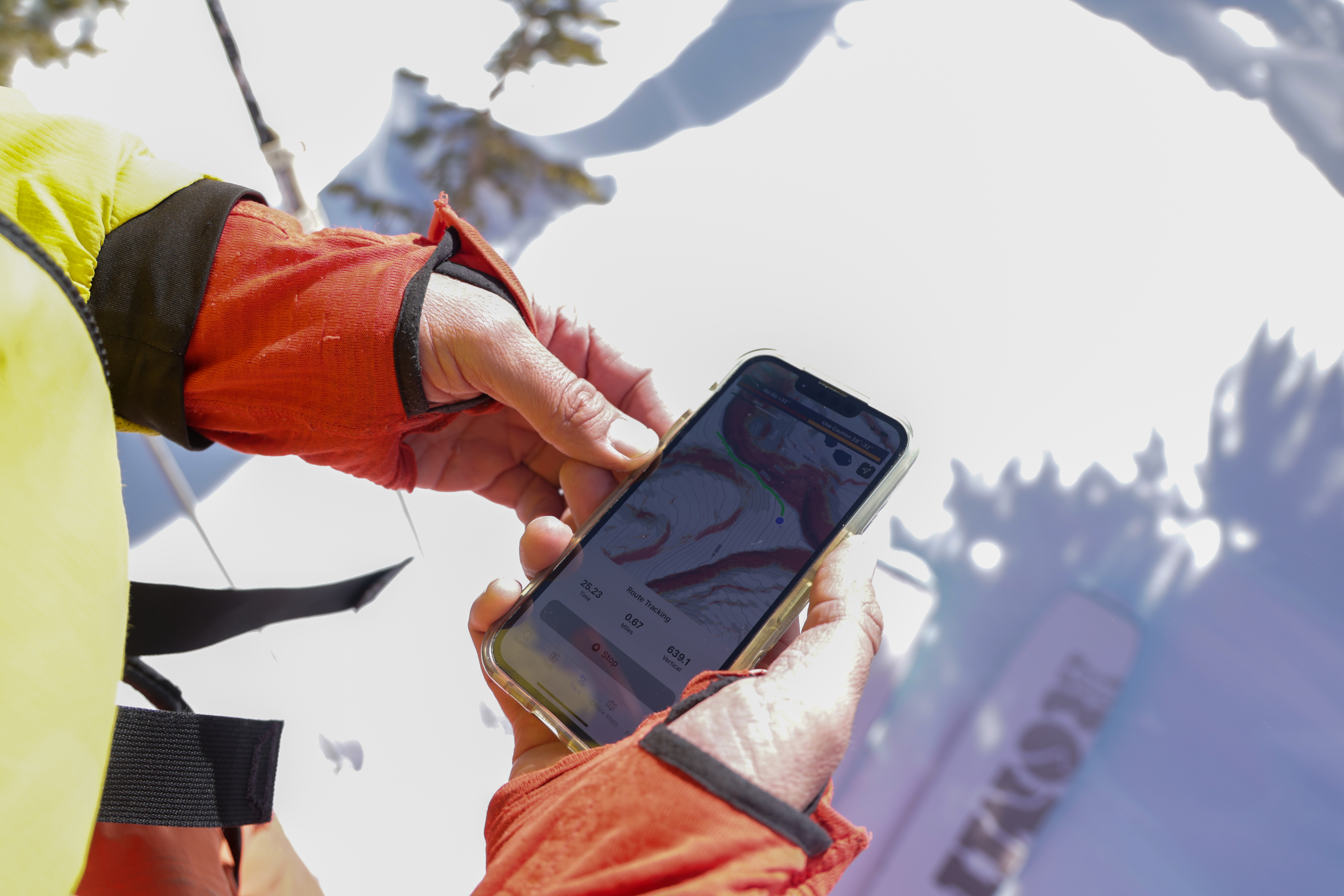 Snow hiker using the aspect avy app