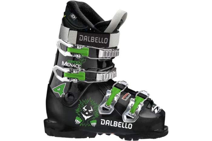 a green and black ski boot