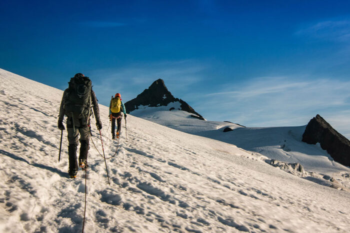 climbing team with guide - going up mt shuksan