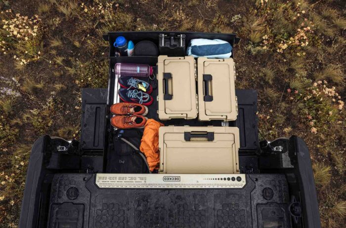 decked drawers loaded with gear