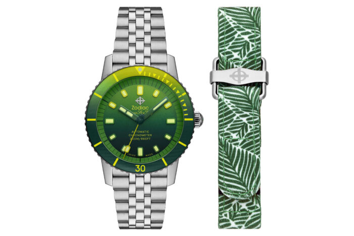 A Zodiac Super Sea Wolf Pinapple Dream Dive Watch on a white background