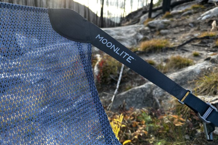 the word Moonlite on the NEMO mesh backpacking chair