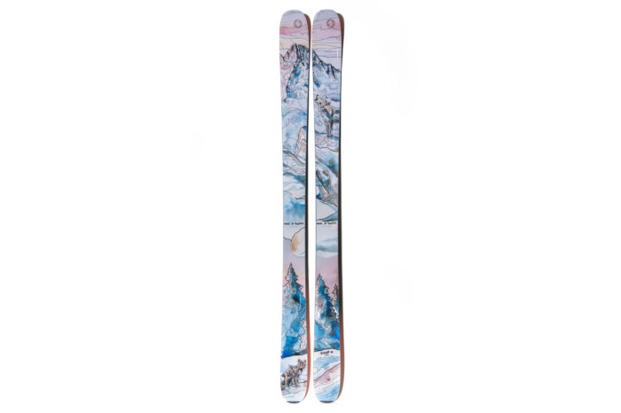 limited edition blizzard skis with wolf and mountain artwork
