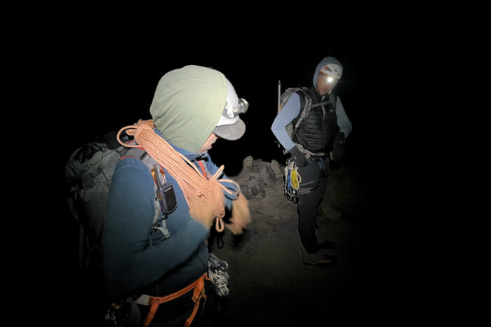 climbers getting ready to start the climb to mt baker