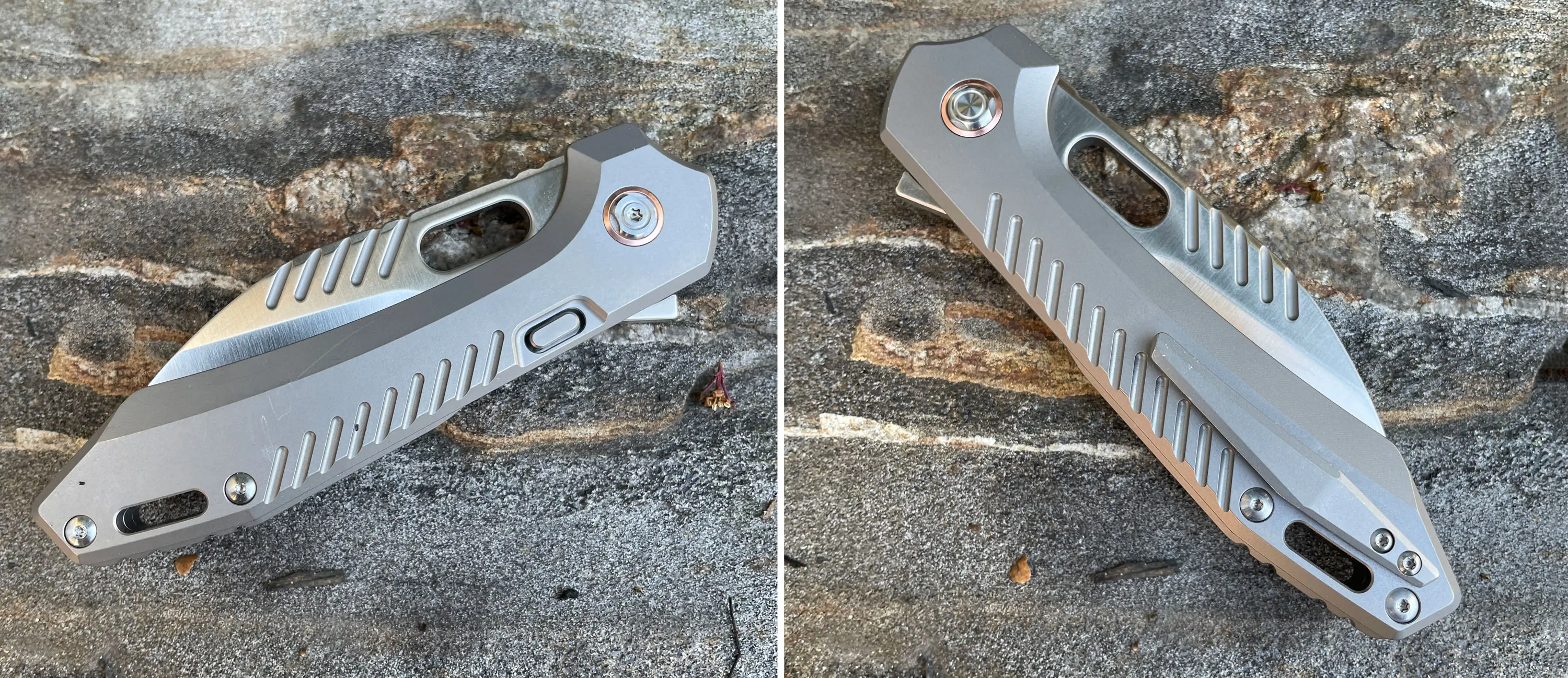 VOSTEED RSKAOS folding knife on a rock