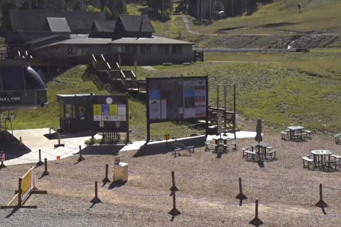 a snowless shot of the base area at Angel Fire