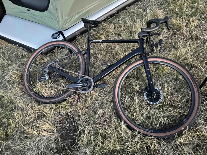 Alchemy Lycos bike lying in the grass.