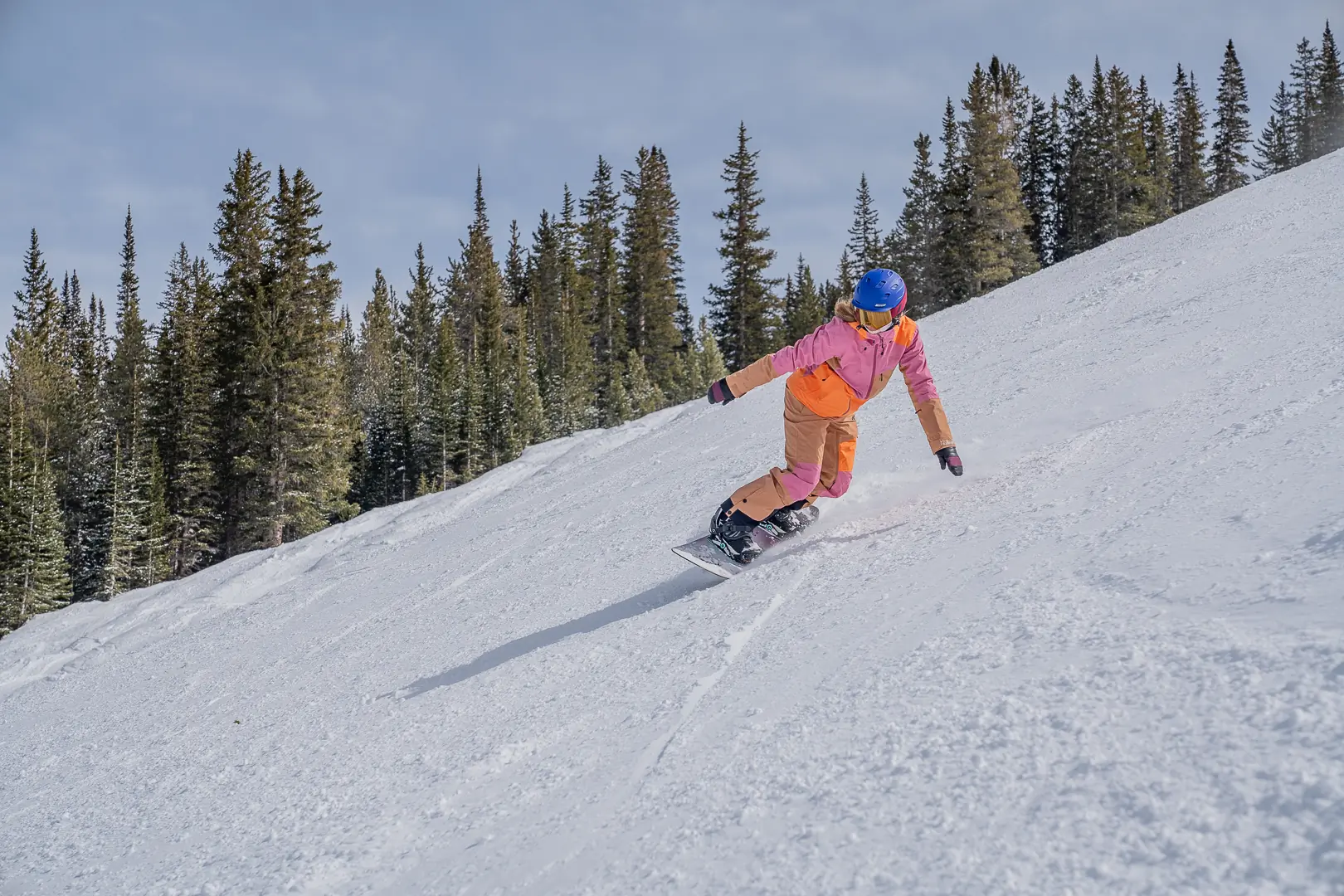 snowboarder on toeside turn