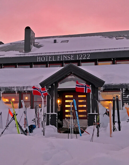 Hotel Finse at dusk in winter in Norway