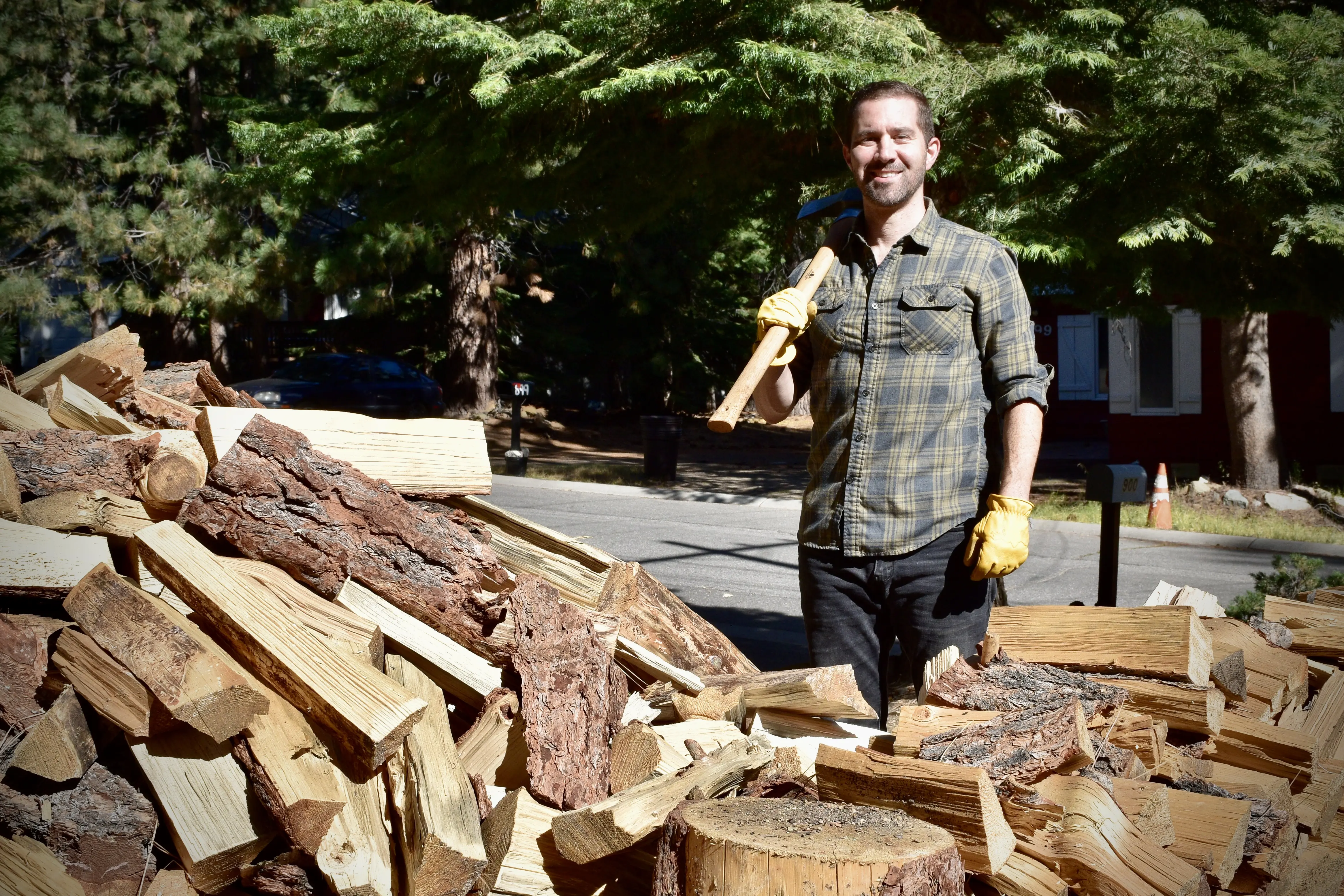 lead tester nick bruckbauer enjoys his wood pile