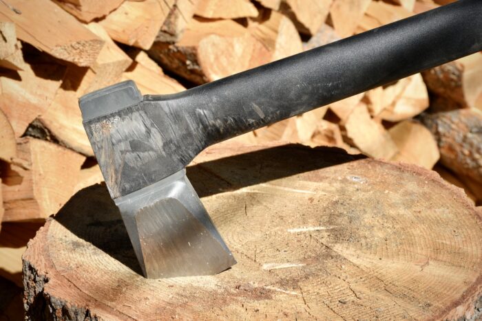 a close up view of the fiskars X27 splitting axe