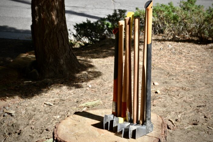 showing seven different splitting axes and their handle lengths