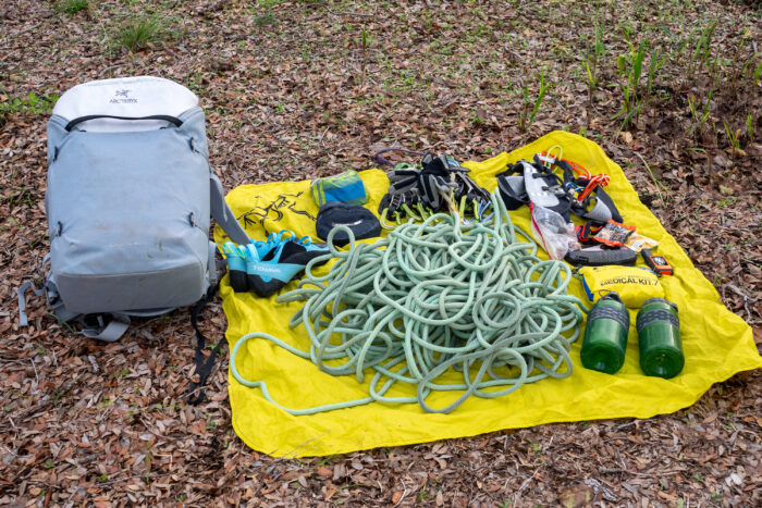 Arc'teryx Konseal 40 and all the cragging gear that fit inside