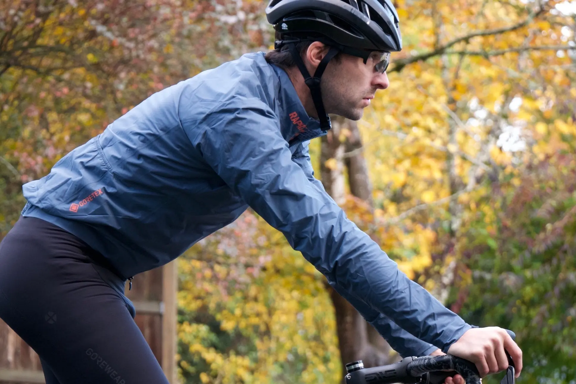 Wearing the Rapha Pro Team Insulated Gore-Tex Rain Jacket