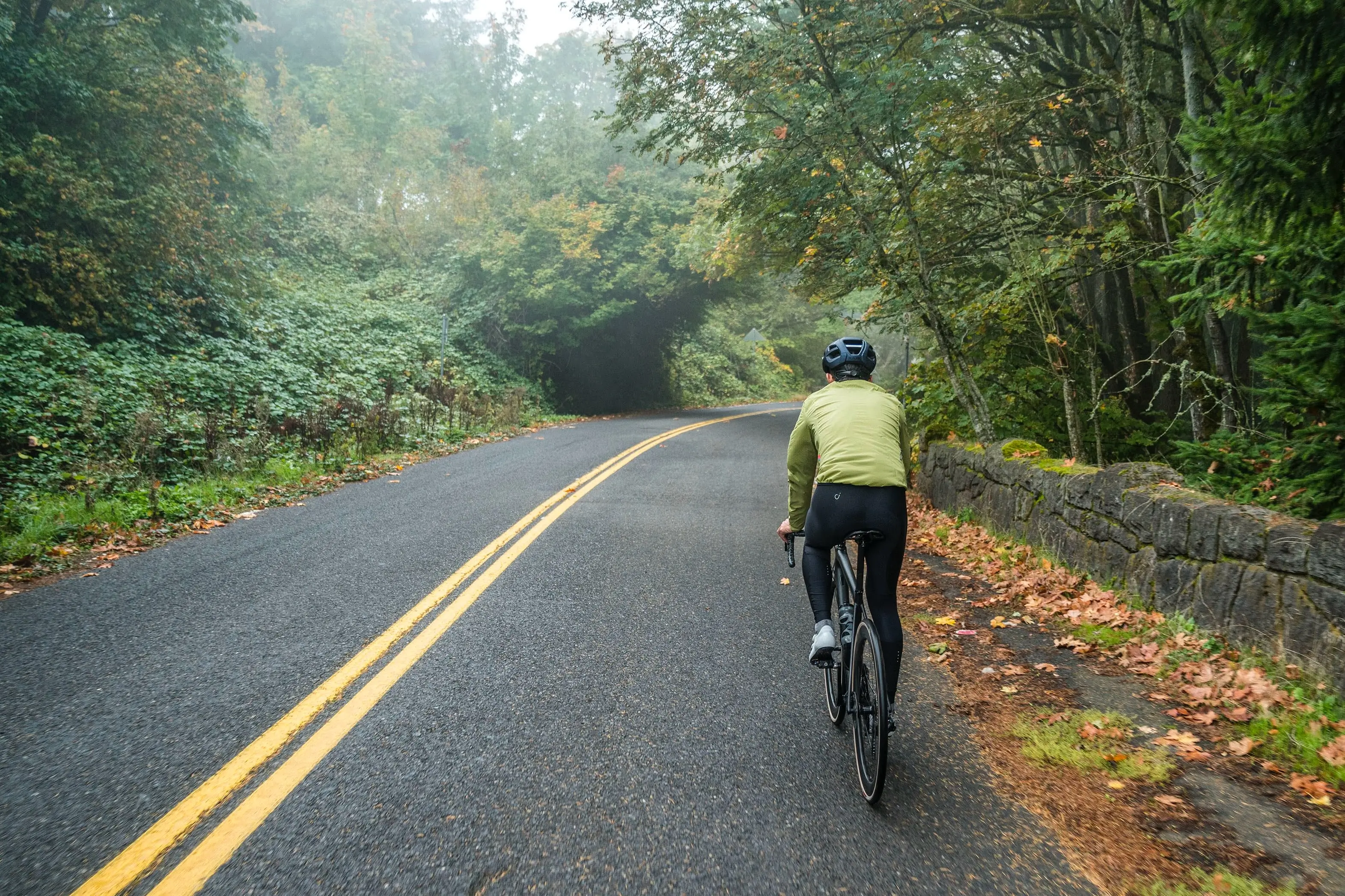 Riding in damp and cool fall conditions in the Velocio Ultralight cycling jacket