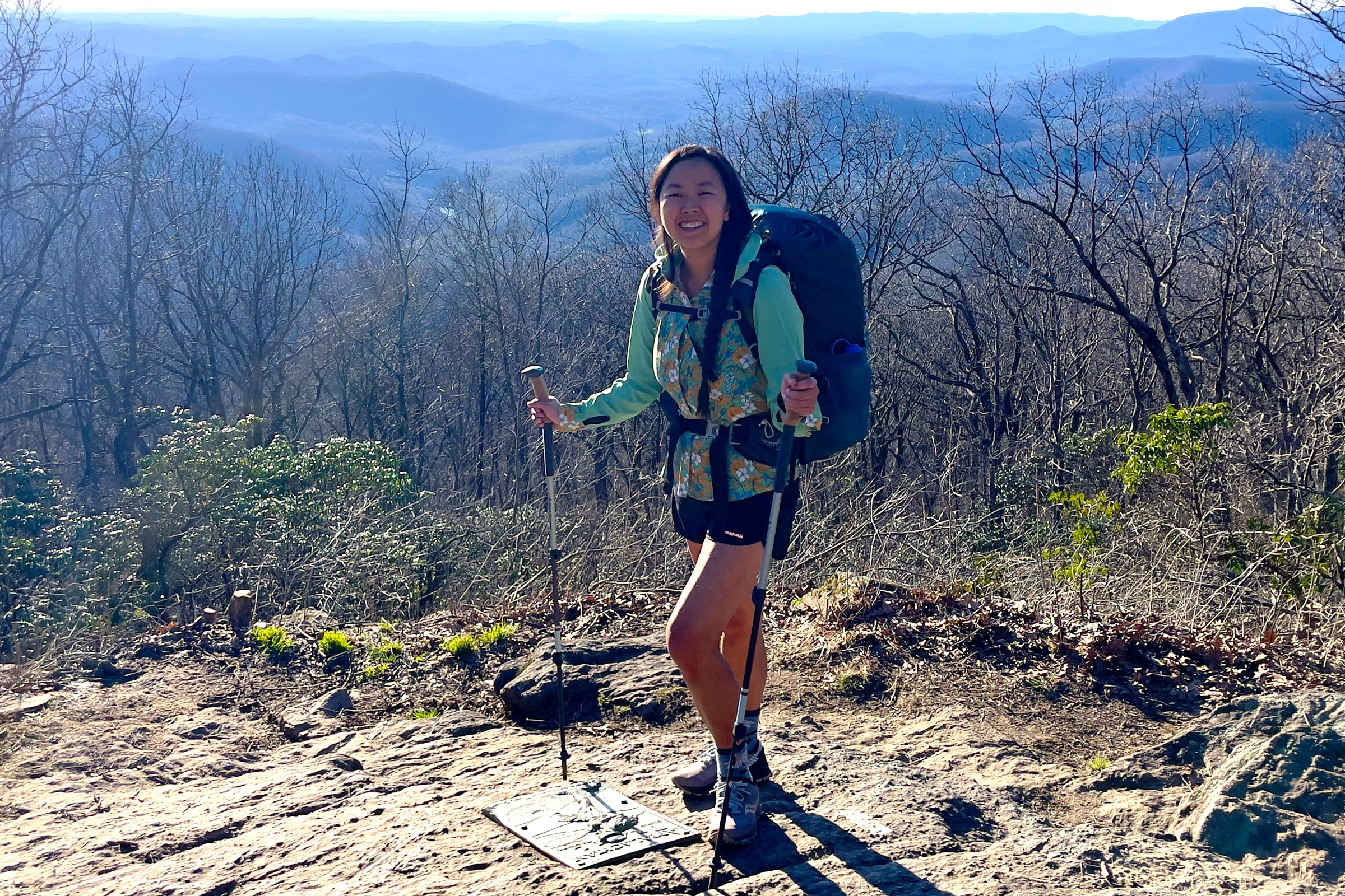 Xiaoling on Springer Mountain, the southern terminus of the Appalachian Trail.