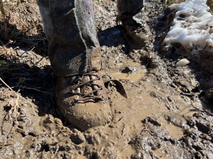 The Zamberlan Sawtooth GTX in mud
