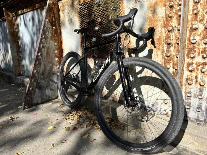 Alchemy Lycos bike resting on a bridge.