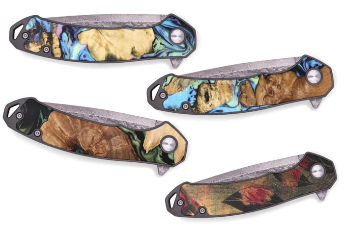 4 carved live edge knives with wood handles