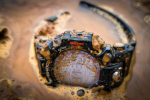 Casio G-SHOCK Mudman watch in muddy puddle