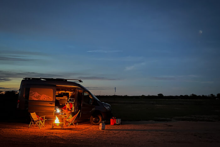 Howl Campfires Howl R4 campfire at night while van camping
