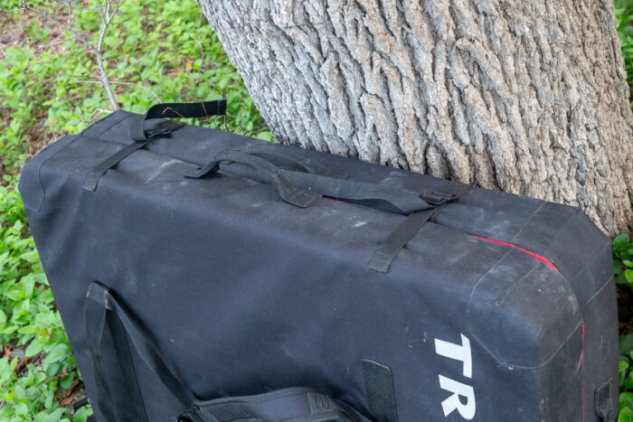 Reinforced corners on the Trango Cumulus bouldering crash pad