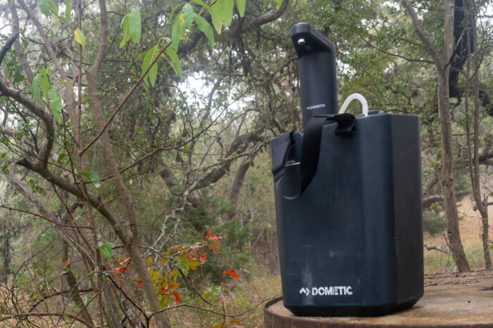 Dometic GO Hydration Water Faucet and GO Water Jug in car camping setup