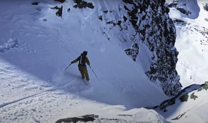 Nikolai Shirmer skiing in Monster Couloir
