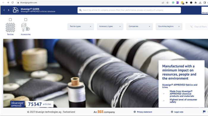 a screenshot from bluesign's website