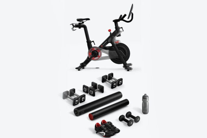 a Peloton bike and accessories
