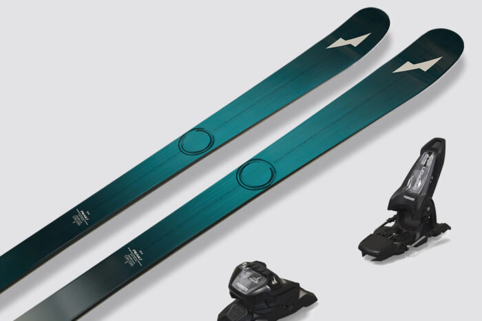 a pair of peak skis and bindings