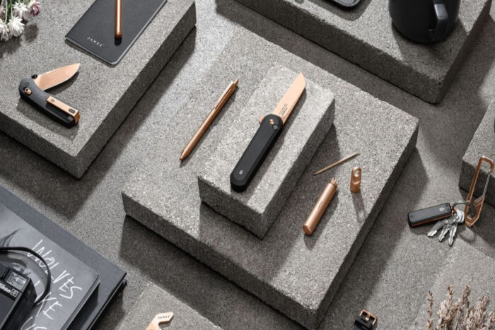 a layout of the James brand items in rose gold 