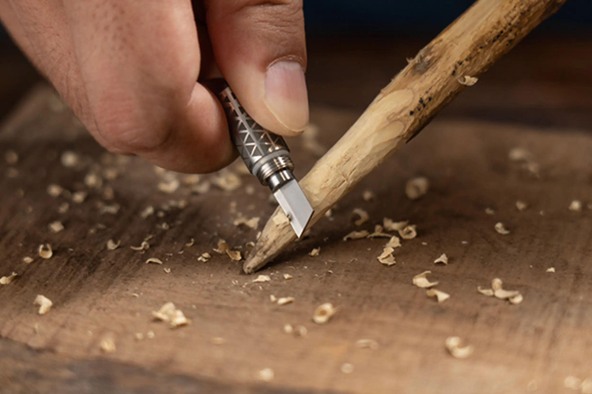 SHARKZ micro knife cutting a stick