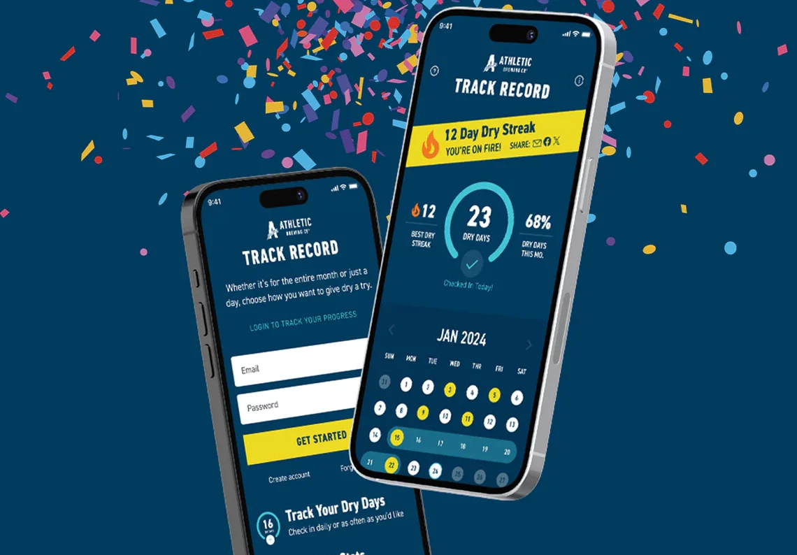 two phones showing Athletic Brewing Company's app 